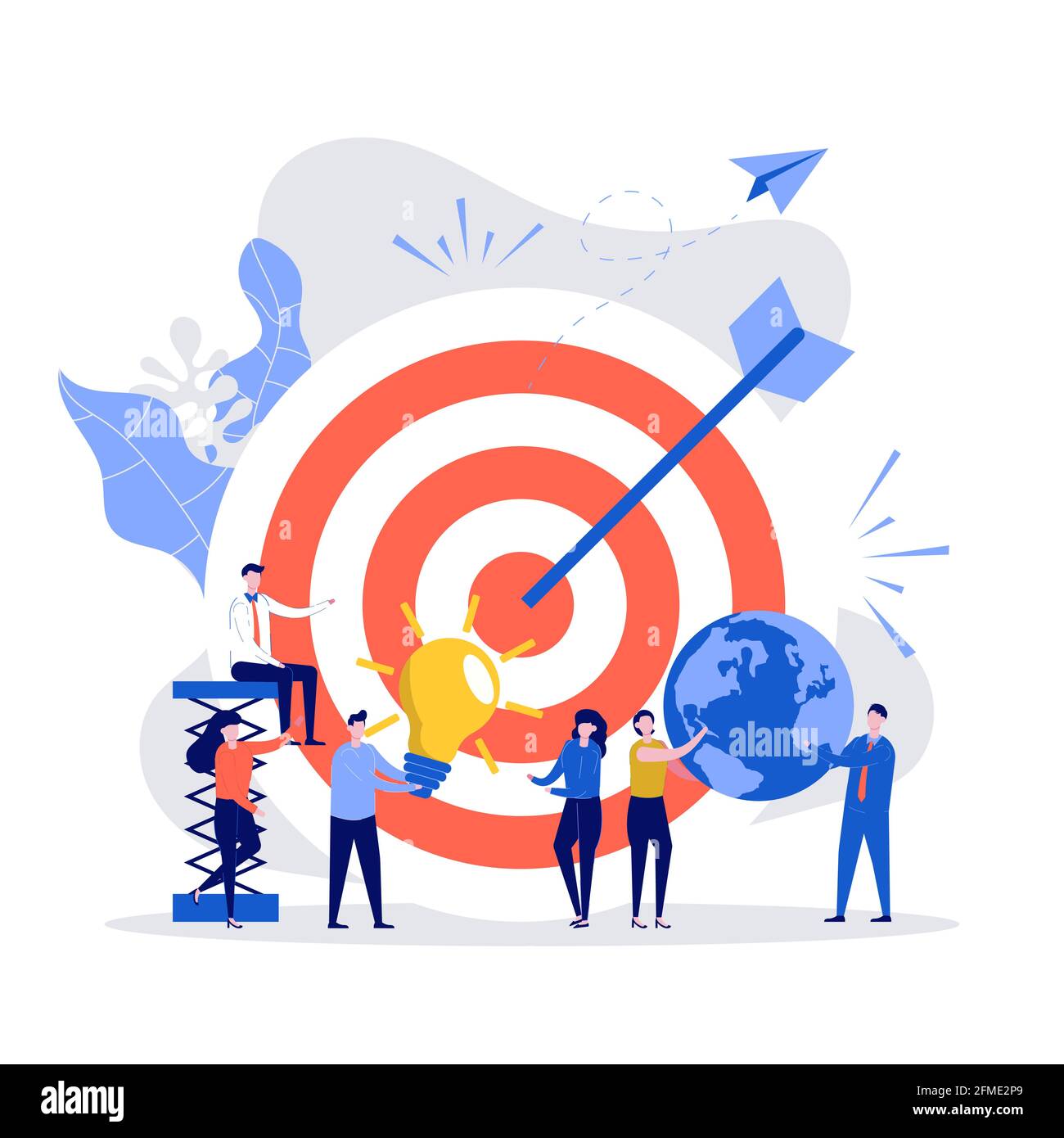 Business Vision Konzept. Die Menschen erreichen ihr Ziel mit großem Ziel, Teamarbeit, Move Up Motivation, Zielerreichung, erfolgreicher Vertragsarbeit. Mod Stock Vektor