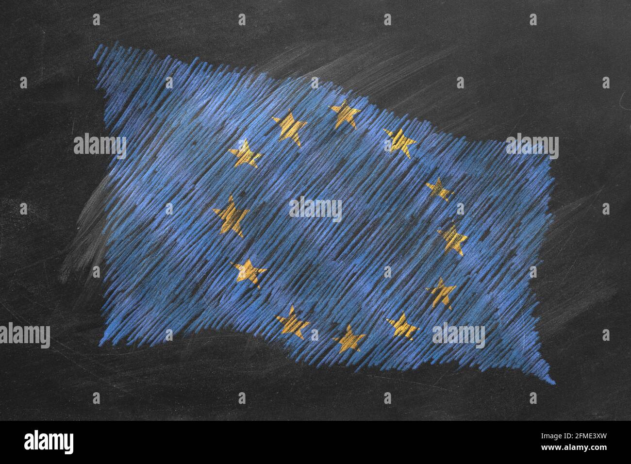 Nationale Flagge der Europäischen Union. Kreide gezeichnete Illustration. Stockfoto
