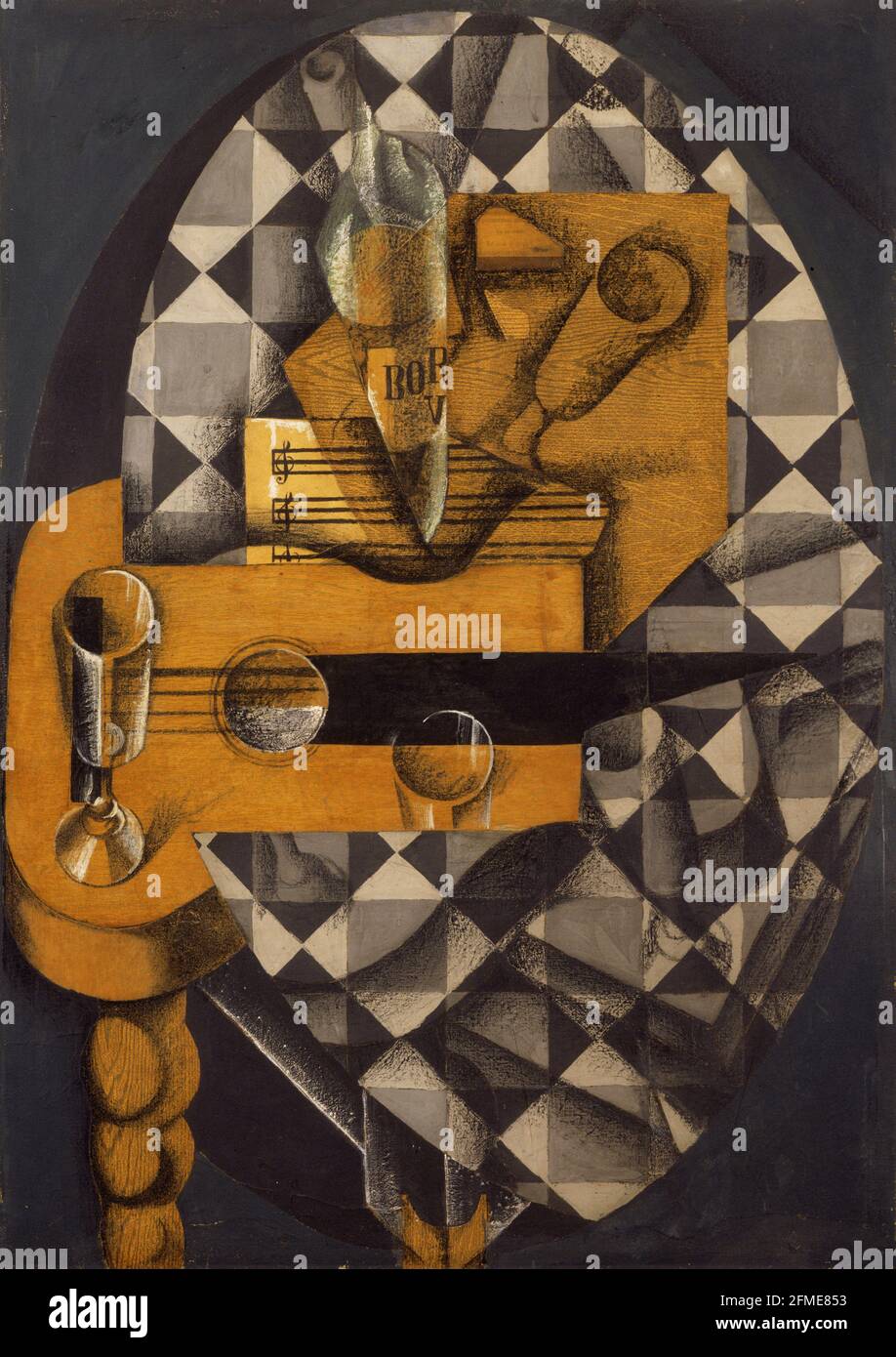 Juan Gris. (Spanisch, 1887-1927). Gitarre und Brille. 1914. Papier, Gouache und Buntstift auf Leinwand. Stockfoto