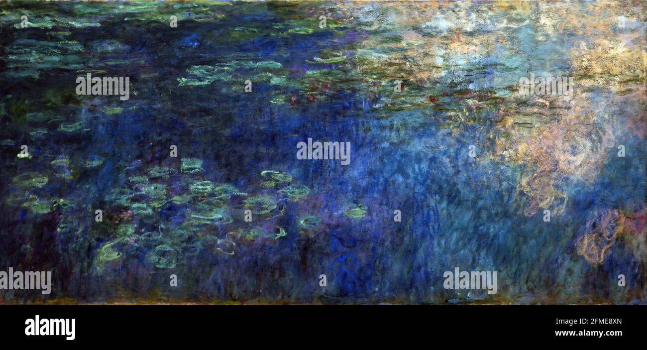 Claude Monet. (Französisch, 1840-1926). Spiegelungen von Wolken auf dem Seerosenteich. c. 1920. Öl auf Leinwand, drei Tafeln. Stockfoto