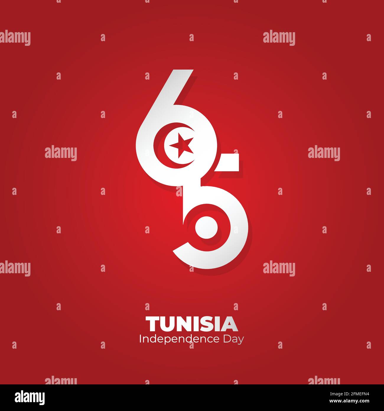 65. Tunisia Independence Day Design. Typografie Nummer von 65. Tunesischer Nationalfeiertag. Stock Vektor