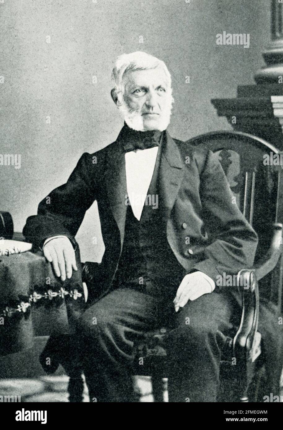 George Bancroft - Gründer der Naval Academy. Bereits 1845 als Historiker bekannt, signalisierte Bancroft seinen Eintritt in das Kabinett von Präsident Polk als Sekretär der Marine, indem er die Naval School, später die Academy in Annapolis, gründete. Stockfoto