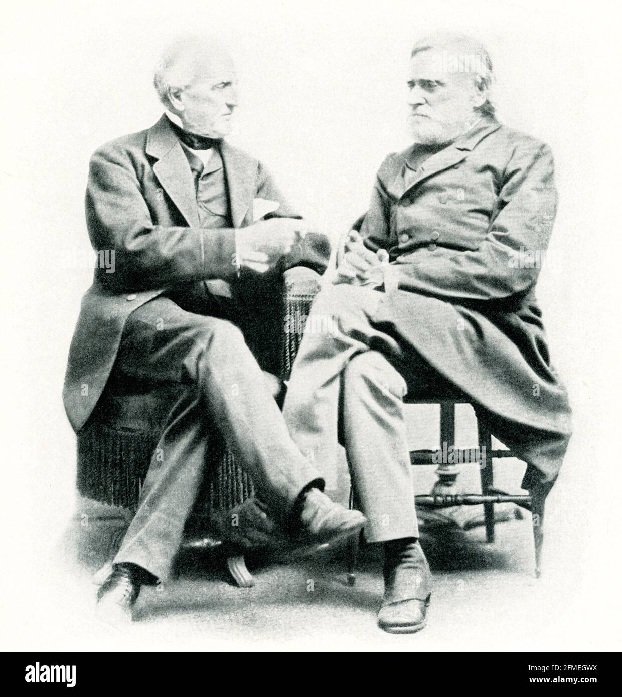 Die 1912 Überschrift lautet: „Kapitän Franklin Buchanan und Kapitän Josiah Tattnall, der die Virginia - Merrimac befehligen.“ Stockfoto
