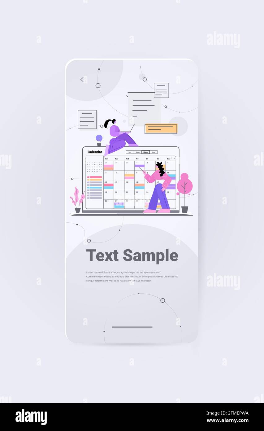 Geschäftsfrauen planen Tag Terminplanung in Online-Kalender App Agenda Zeitmanagement für den Besprechungsplan Stock Vektor