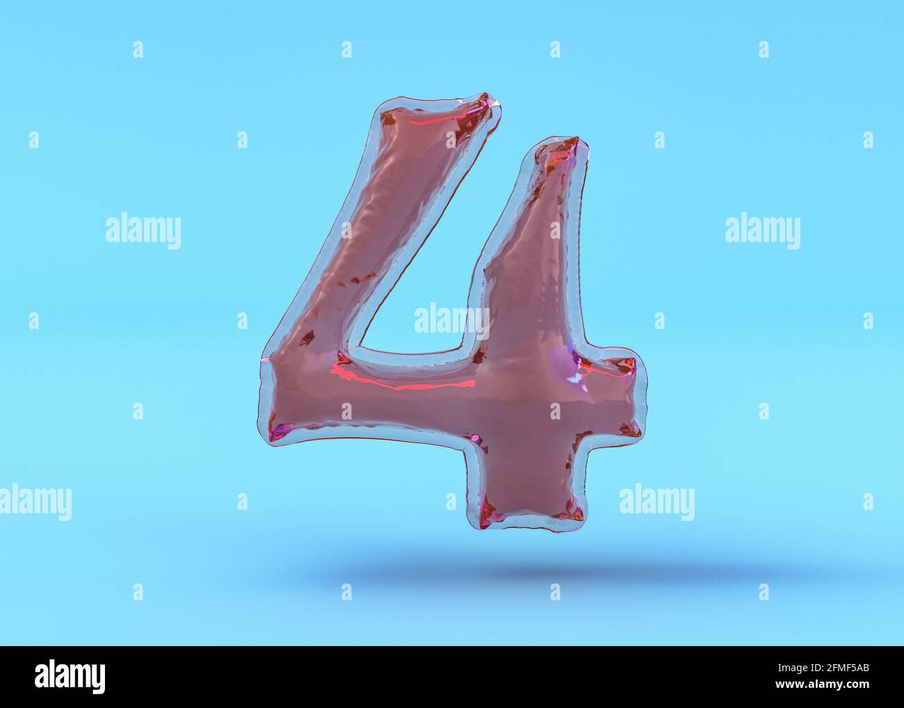 Nummer 4. Digital Sign. Transparente Ballon Schriftart Teil des vollständigen Satzes. 3D-Rendering Stockfoto