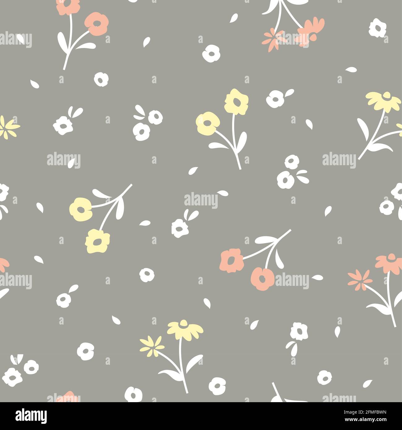 Florales, farbenfrohes Nahtmuster. Blumen in rosa und gelbem Druck. Stock Vektor