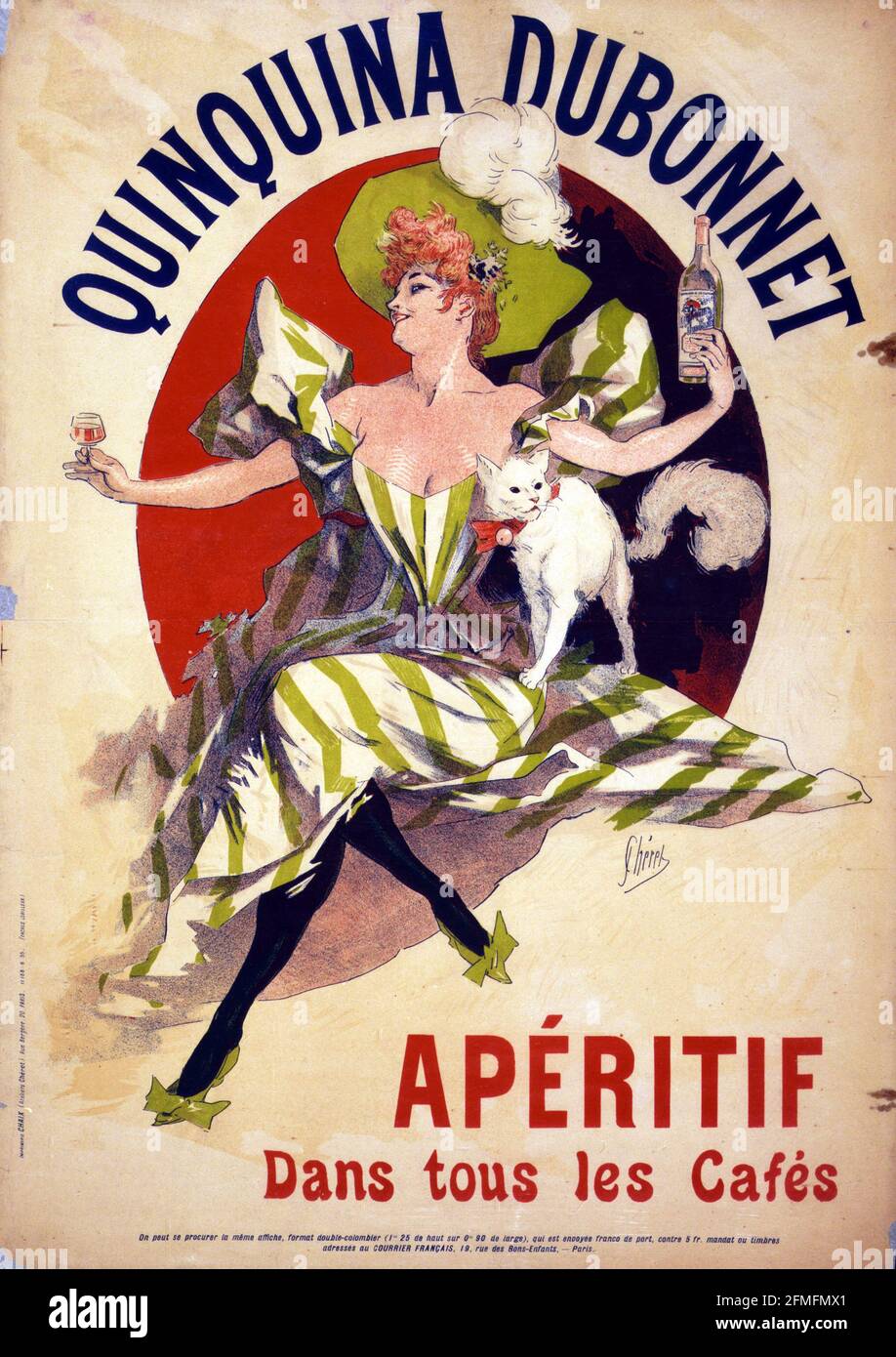 Quinquina Dubonnet Aperitif dans tous les Cafés - Jules Chéret. 1895. Belle-époque-Poster. Stockfoto