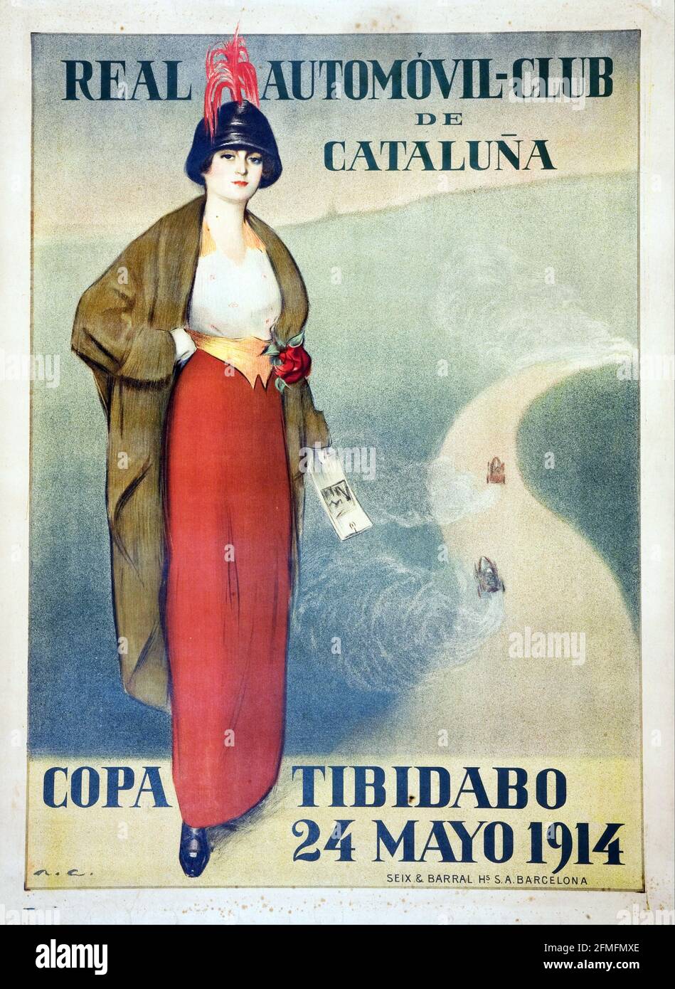 Ramon Casas - Real Automovil-Club de Cataluna. Copa Tibidabo. 24 Mayo 1914. Stockfoto