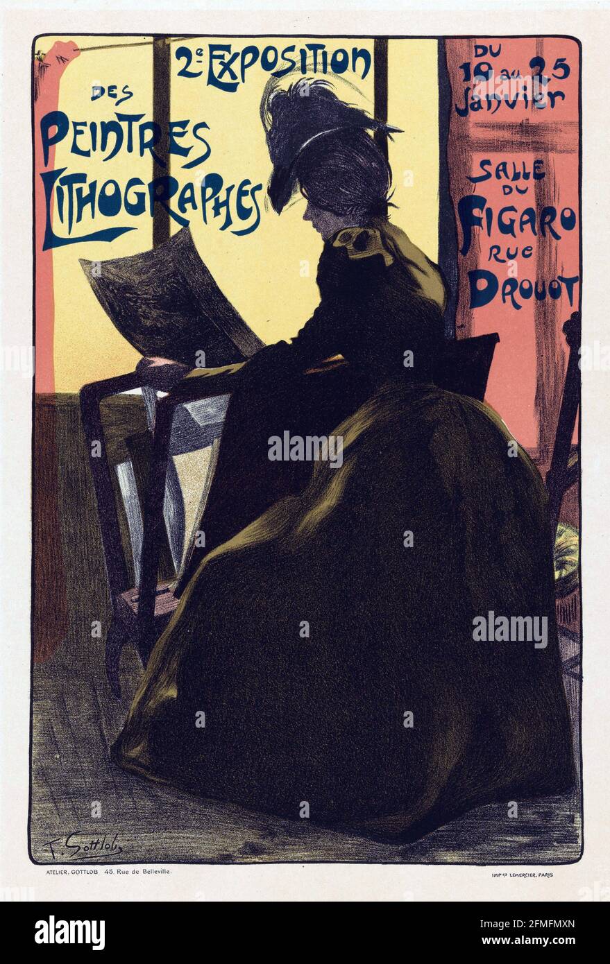 Advertentie voor de tweede expositie van de Peintres Lithographes in De Salle du Figaro Les Maitres de l'Affiche Stockfoto