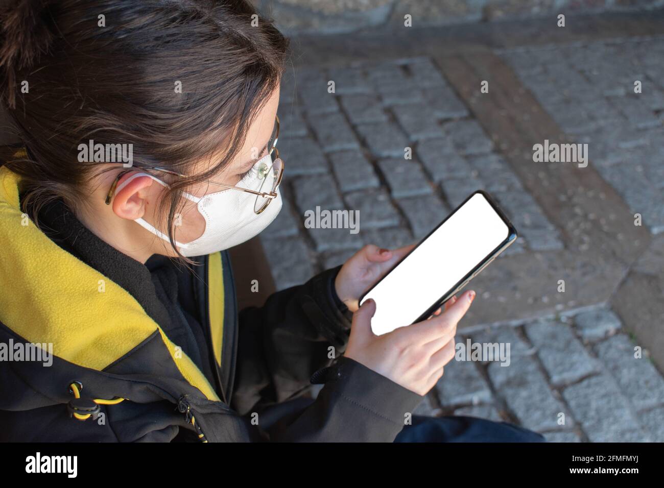 Frau mit ihrem Smartphone. Stockfoto