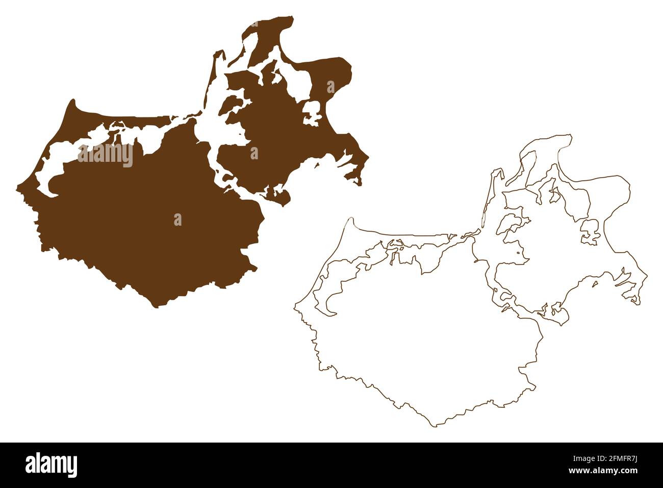 Landkreis Vorpommern-Rügen (Bundesrepublik Deutschland, Landkreis, Bundesland Mecklenburg-Vorpommern, Vorpommern oder West) Kartenvektor illustrr Stock Vektor