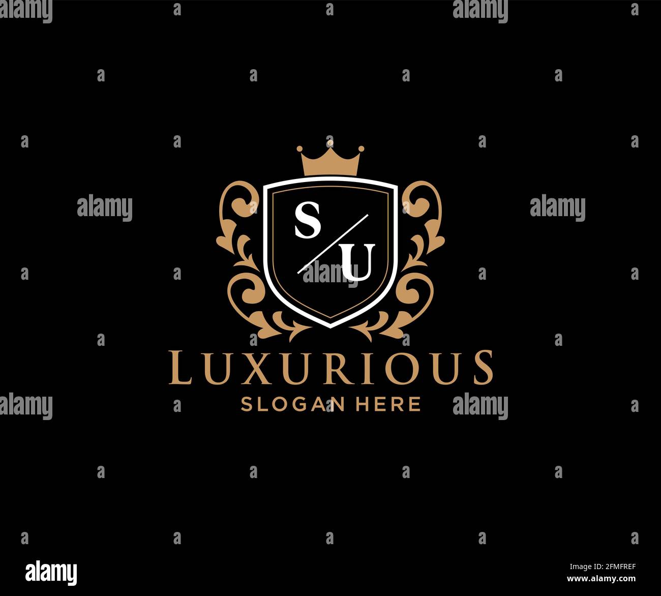 SU Letter Royal Luxury Logo Vorlage in Vektorgrafik für Restaurant, Royalty, Boutique, Cafe, Hotel, Heraldisch, Schmuck, Mode und andere Vektor illustrr Stock Vektor