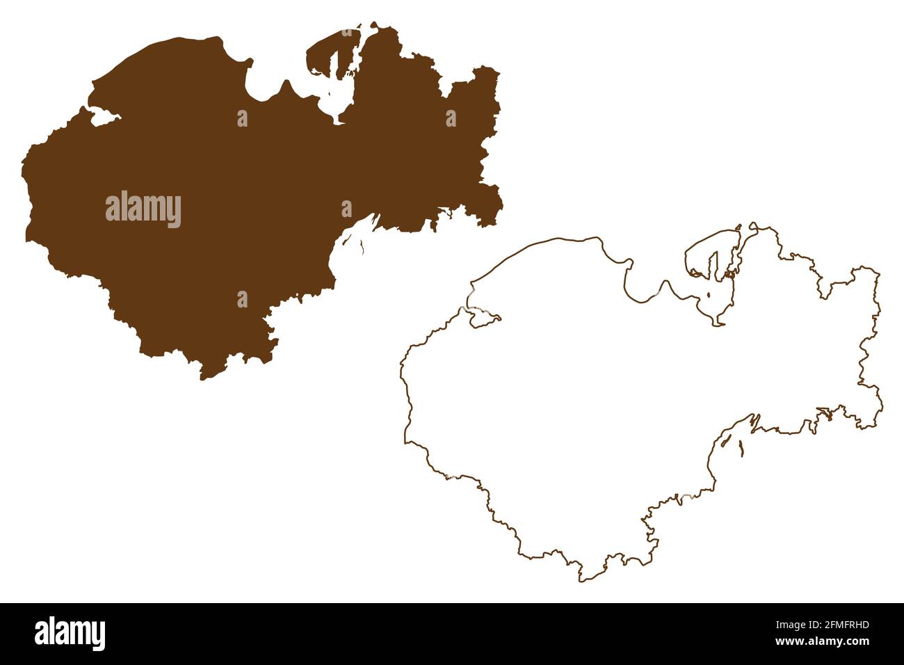 Nordwestmecklenburg (Bundesrepublik Deutschland, Landkreis, Bundesland Mecklenburg-Vorpommern, Vorpommern oder West) Kartenvektor illu Stock Vektor