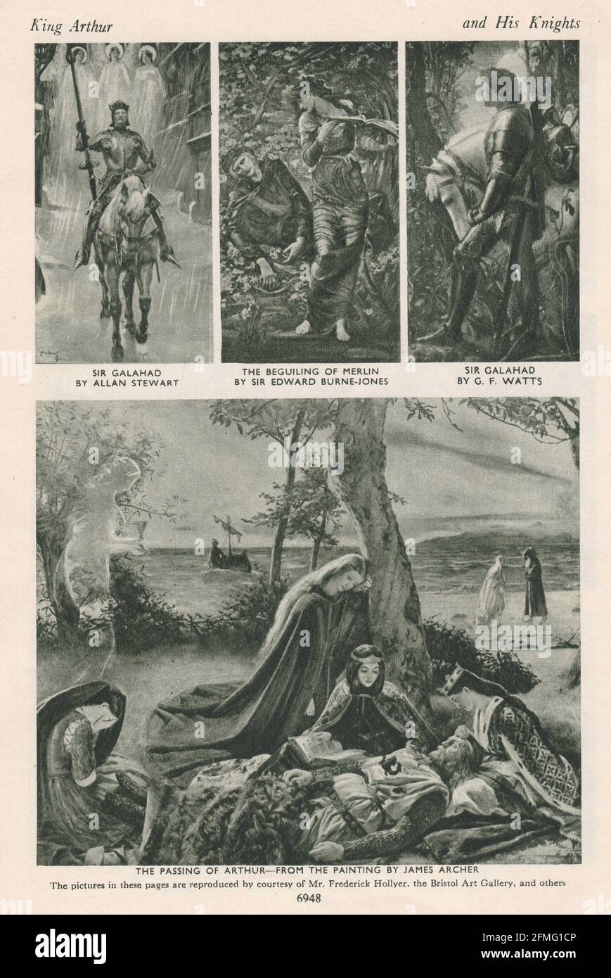 König Arthur und seine Ritter - Sir Galahad, der betörende Merlin und der Tod Artus. Stockfoto
