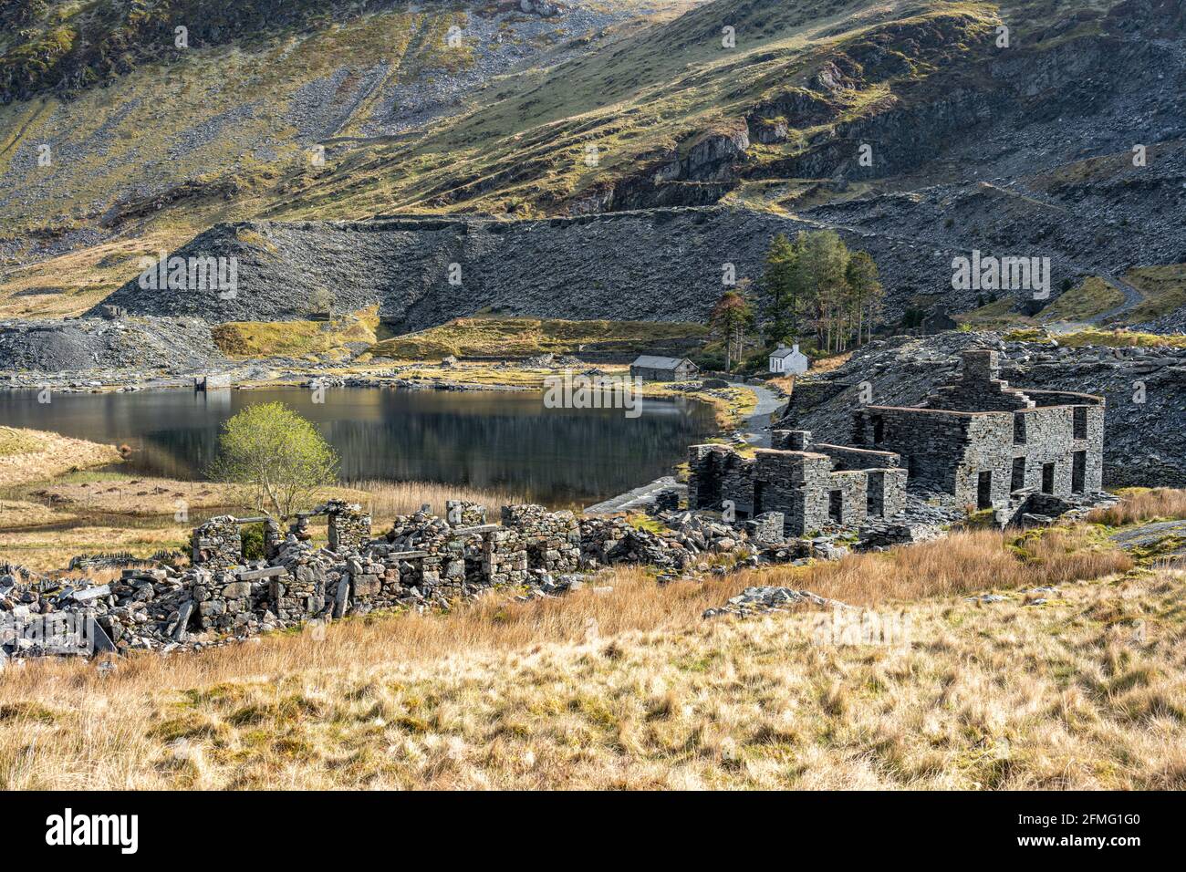 Die verlassenen Cwmorthin Schiefer Steinbruch in Blaenau Ffestiniog in Snowdonia, Wales Stockfoto