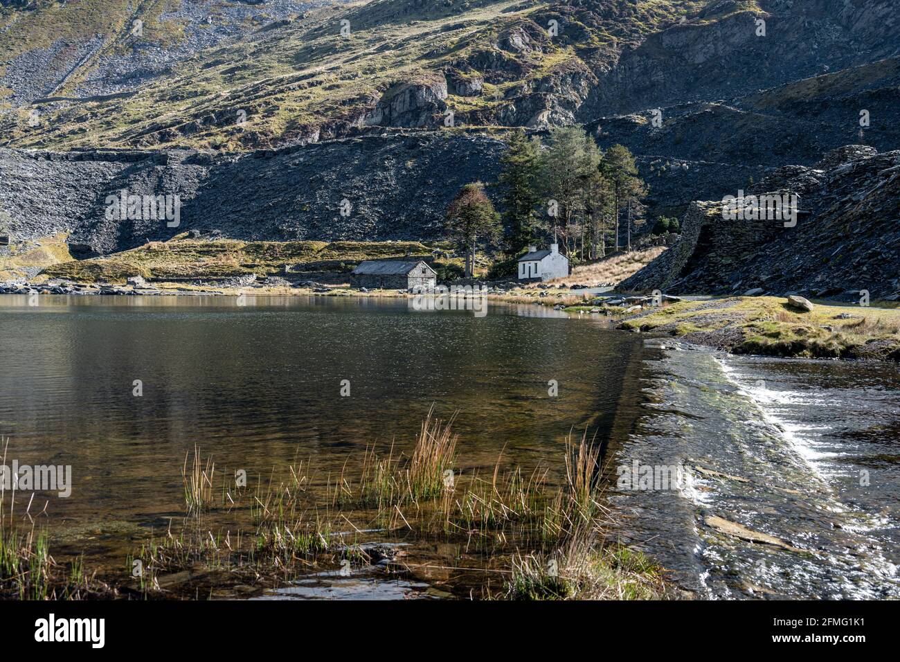 Die verlassenen Cwmorthin Schiefer Steinbruch in Blaenau Ffestiniog in Snowdonia, Wales Stockfoto