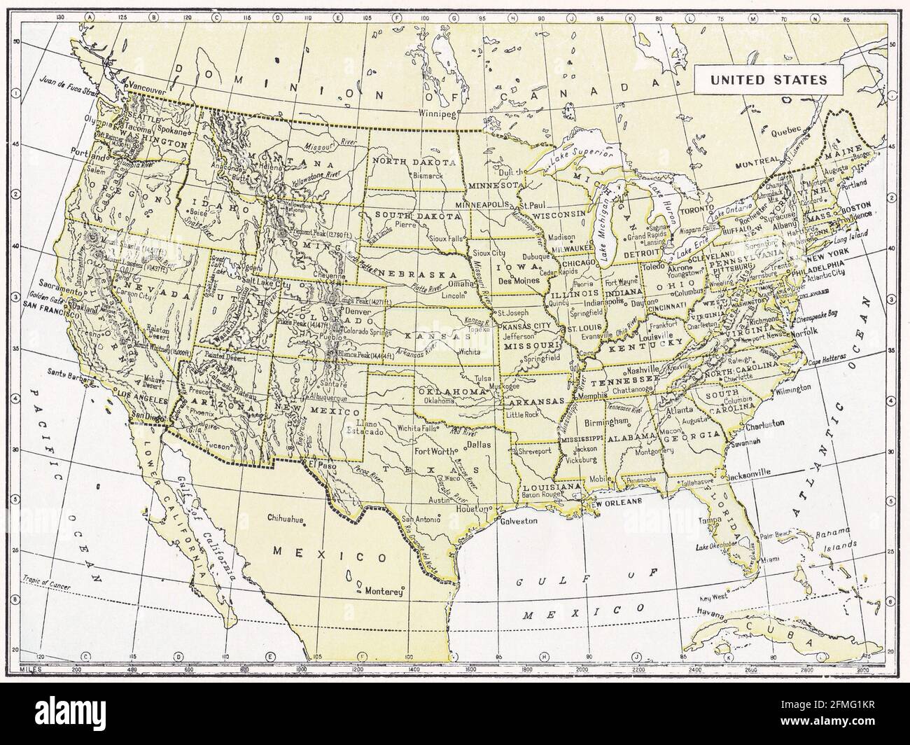 Vintage-Karte der Vereinigten Staaten, USA 1930er Jahre. Stockfoto