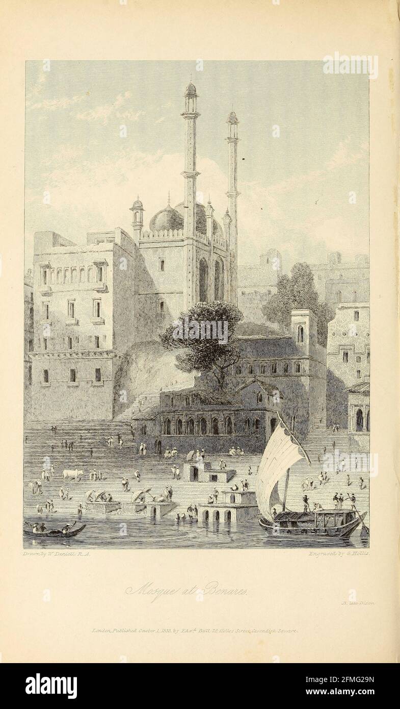 Moschee in Benares [Varanas am Ufer des Flusses Ganges in Uttar Pradesh, Indien] aus dem Buch "The Oriental Annual, OR, Scenes in India" von The Rev. Hobart Caunter Herausgegeben von Edward Bull, London 1834 Stiche nach Zeichnungen von William Daniell Stockfoto