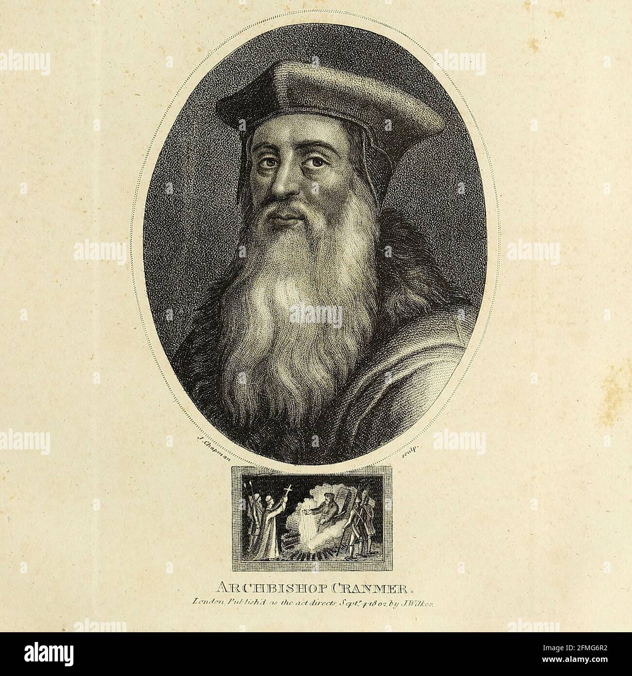 Thomas Cranmer (2. Juli 1489 – 21. März 1556) war ein Führer der englischen Reformation und Erzbischof von Canterbury während der Regierungszeit von Heinrich VIII., Edward VI. Und, für kurze Zeit, Mary I. Er half bei der Schaffung der Argumente für die Aufhebung der Ehe Heinrichs mit Katharina von Aragon, Das war einer der Gründe für die Trennung der englischen Kirche von der Vereinigung mit dem Heiligen Stuhl. Zusammen mit Thomas Cromwell unterstützte er das Prinzip der königlichen Vorherrschaft, in dem der König als souverän über die Kirche in seinem Reich galt. Während Cranmers Amtszeit als Erzbischof von Canterbury war er für die Verantwortung verantwortlich Stockfoto