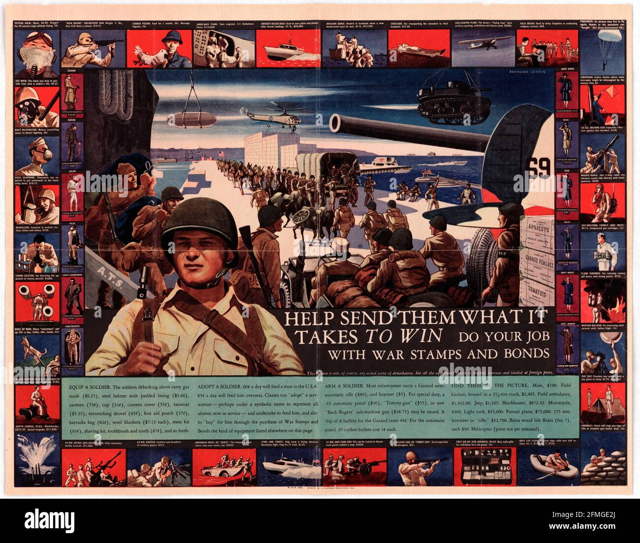 Helfen Sie ihnen, was es braucht, um zu gewinnen. Tun Sie Ihren Teil mit Kriegsmarken & Anleihen - American World war II Poster Stockfoto