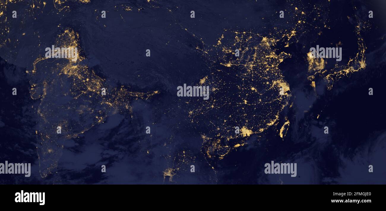 Ostasien bei Nacht aus dem All wurden Elemente dieses Fotos von der NASA eingerichtet. Stockfoto