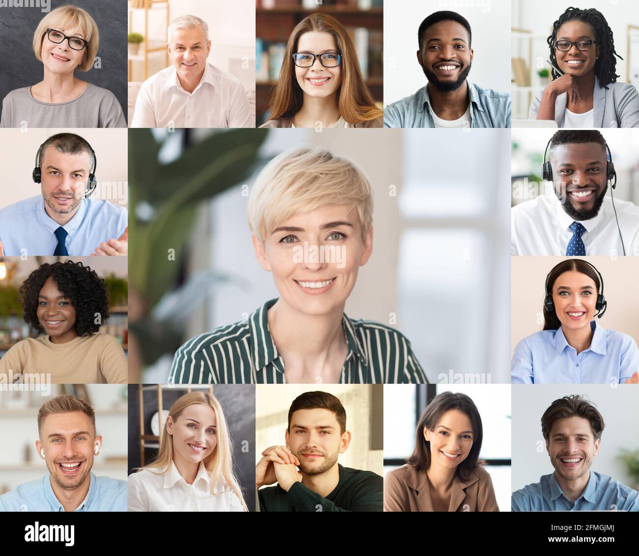 Verschiedene Geschäftsleute Kommunizieren Per Videoanruf, Portraits Collage Stockfoto