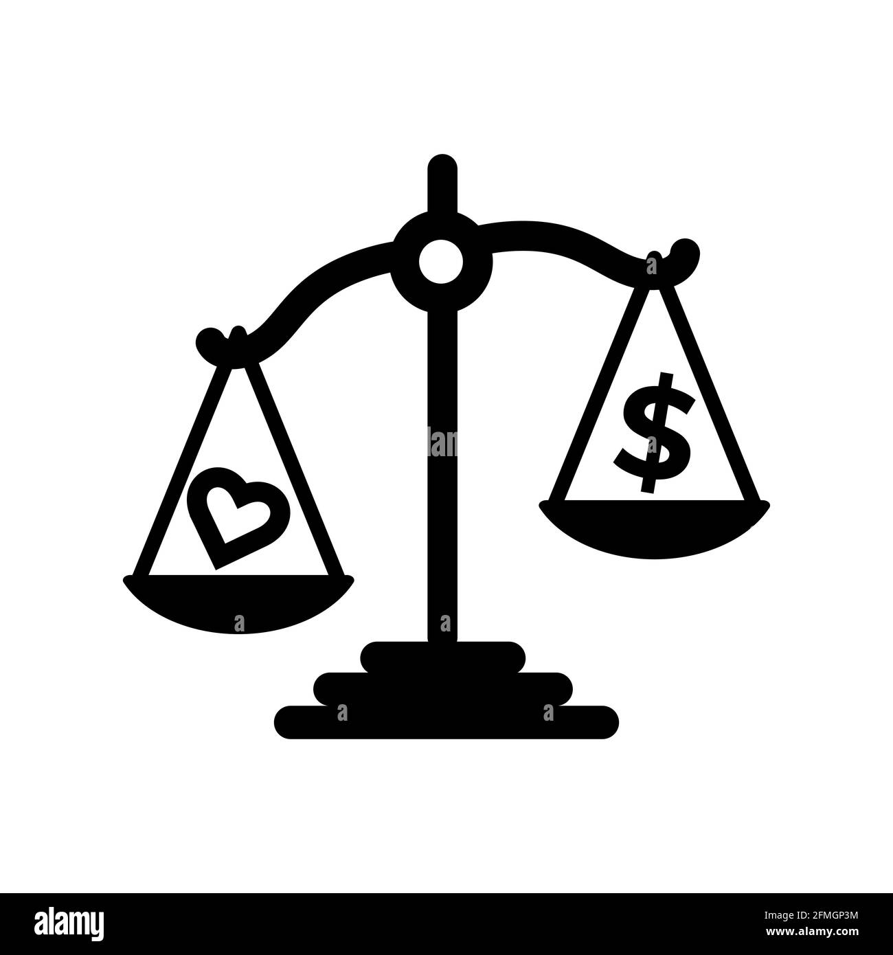 Skalieren Sie die Vektorgrafik „Gerechtigkeit“ mit dem Symbol „Herz und Geld“. Gute Vorlage für Gerechtigkeit Design. Stock Vektor