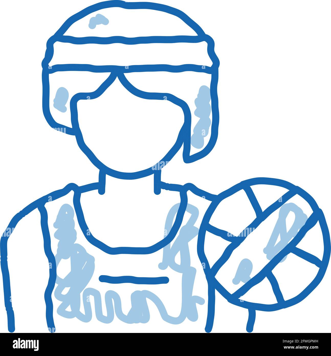 Frau Volleyball-Spieler Doodle-Symbol handgezeichnete Illustration Stock Vektor