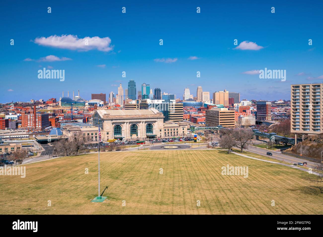 Blick auf die Skyline von Kansas City in Missouri, USA Stockfoto