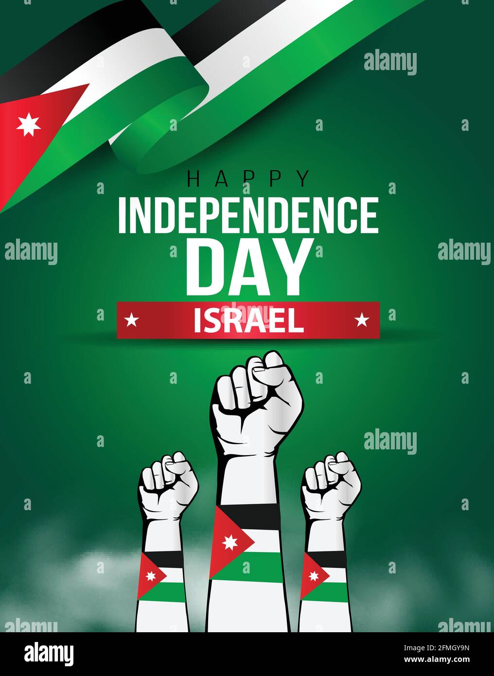 Happy Independence Day Jordan Vektor-Vorlage Design Illustration. Faltbare Hand mit Flagge Stock Vektor