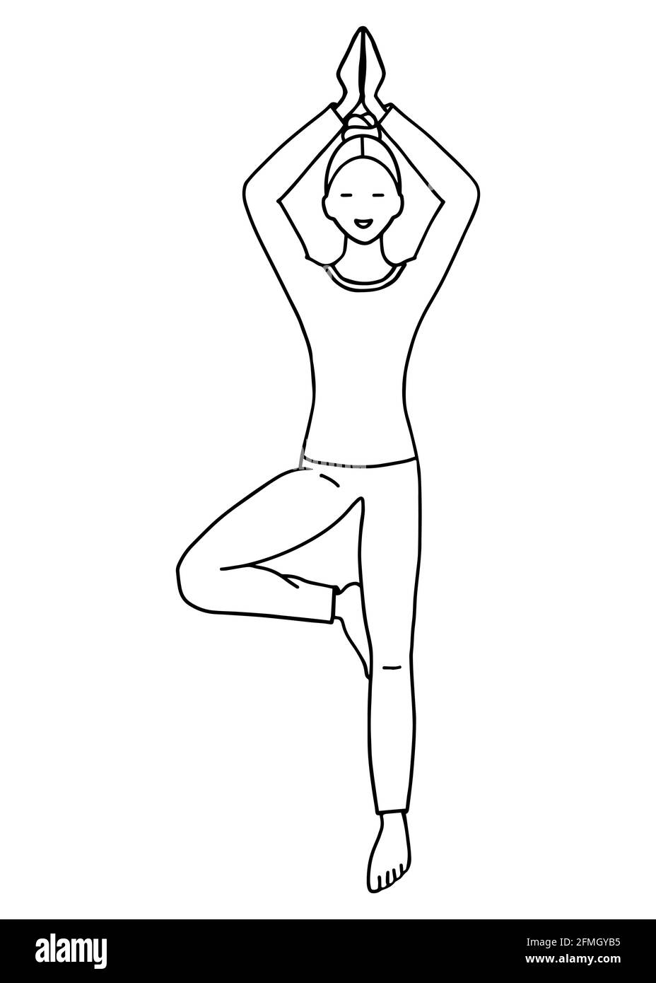 Eine hübsche Frau macht Yoga. Vektorgrafik im Doodle-Stil Stock Vektor