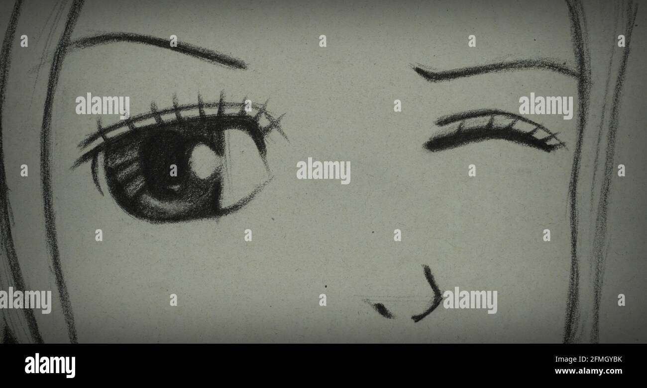 Zeichnen Sie Linien, helle Schatten, schöne Augen. Stockfoto