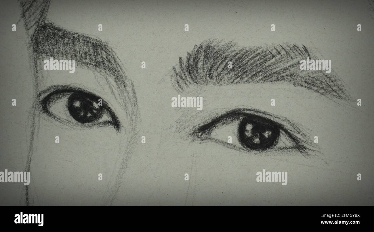 Zeichnen Sie Linien, helle Schatten, schöne Augen. Stockfoto