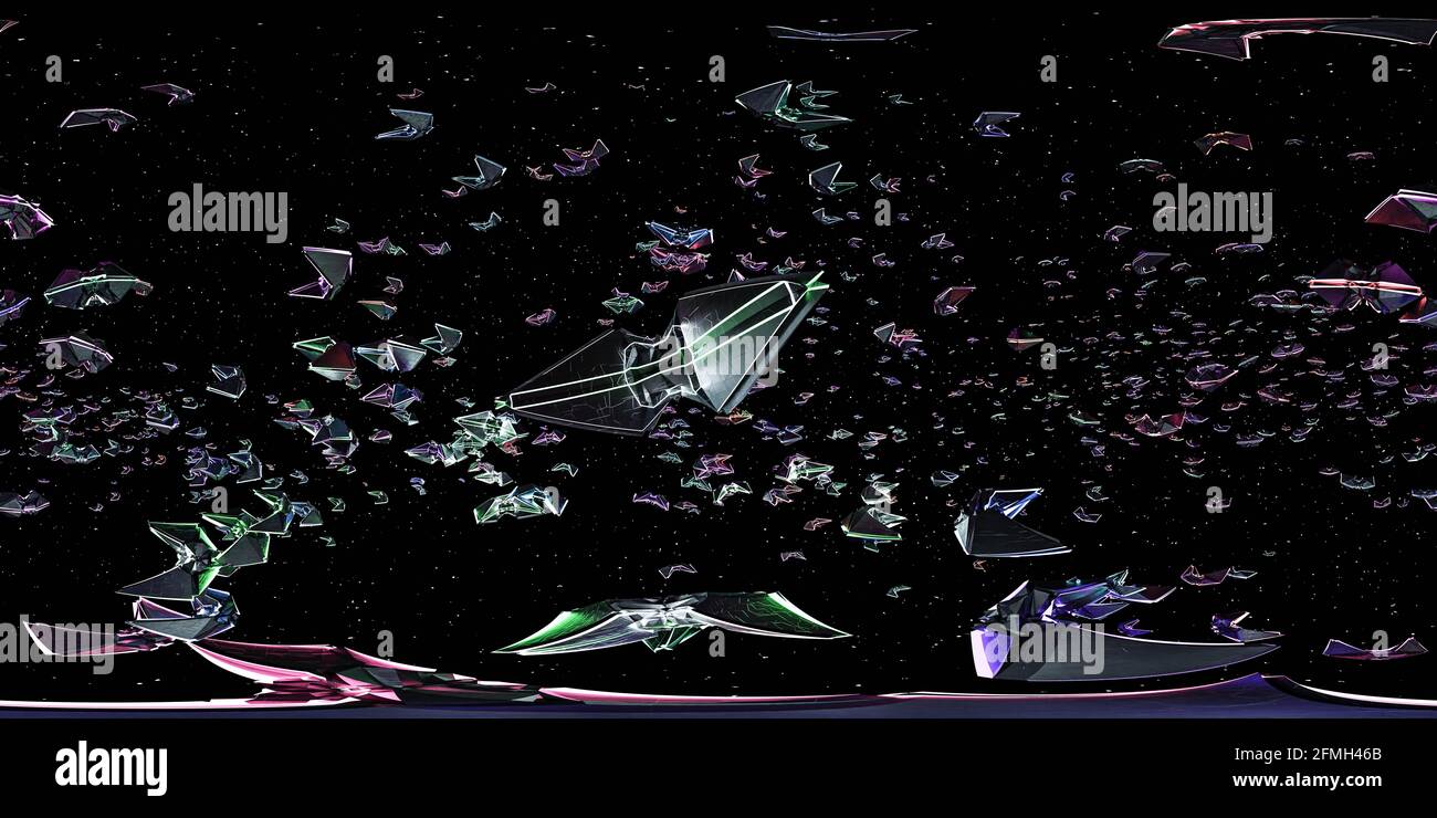 Volle 360-Grad-Panorama der Raumschiff-Flotte in Space 3d Rendering Illustration hdri hdr vr style Stockfoto