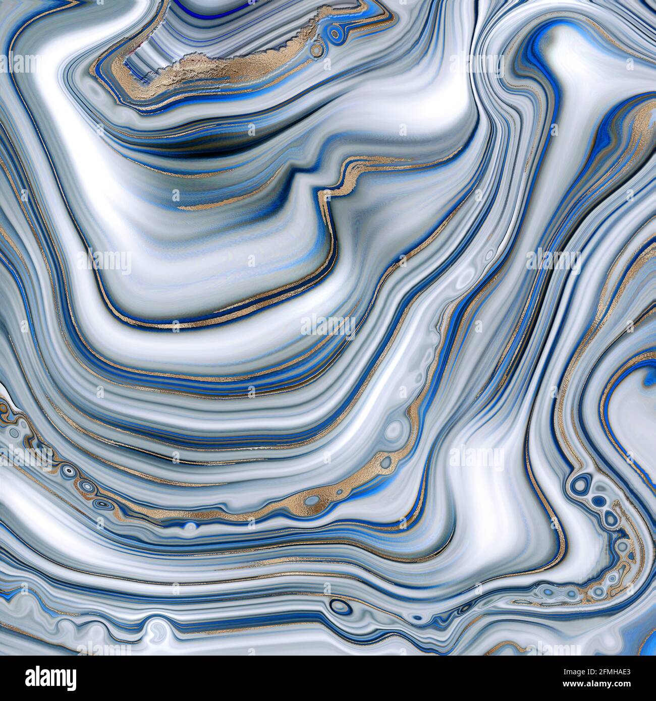 Abstrakt Achat Marmor Hintergrund in pastellblau grau weiß Gold. Flüssiger Marmoreffekt, Goldvenen. Schöne abstrakte Design-Vorlage für Posterkarte Stockfoto