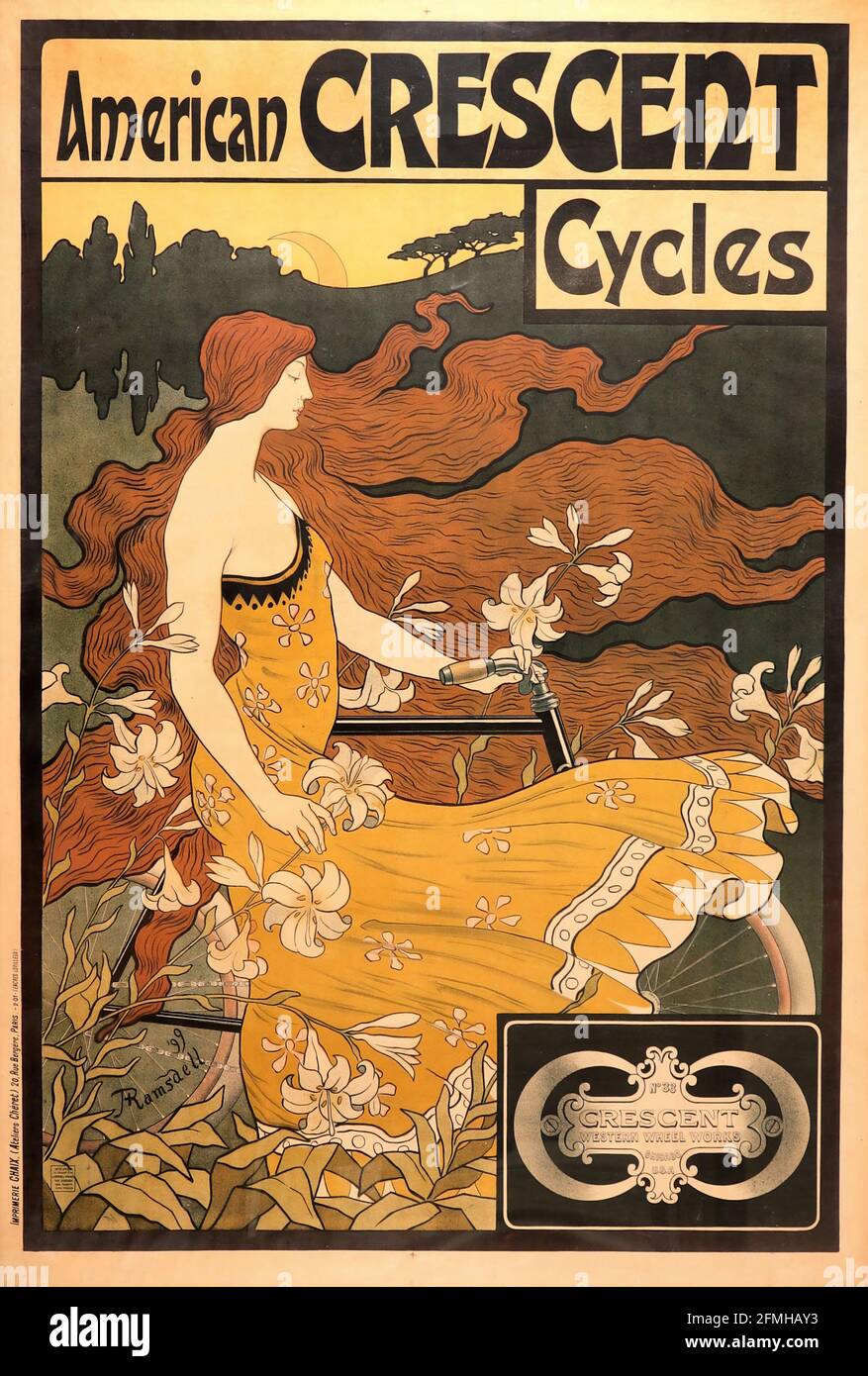 American Crescent Cycles. Fahrradwerbeposter. Alt und vintage. Digital verbessert. Stockfoto