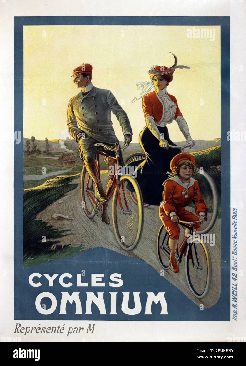 Schaltet Omnium Ein. 1896. Fahrrad-Werbeplakat. Alt und vintage. Digital verbessert. Stockfoto