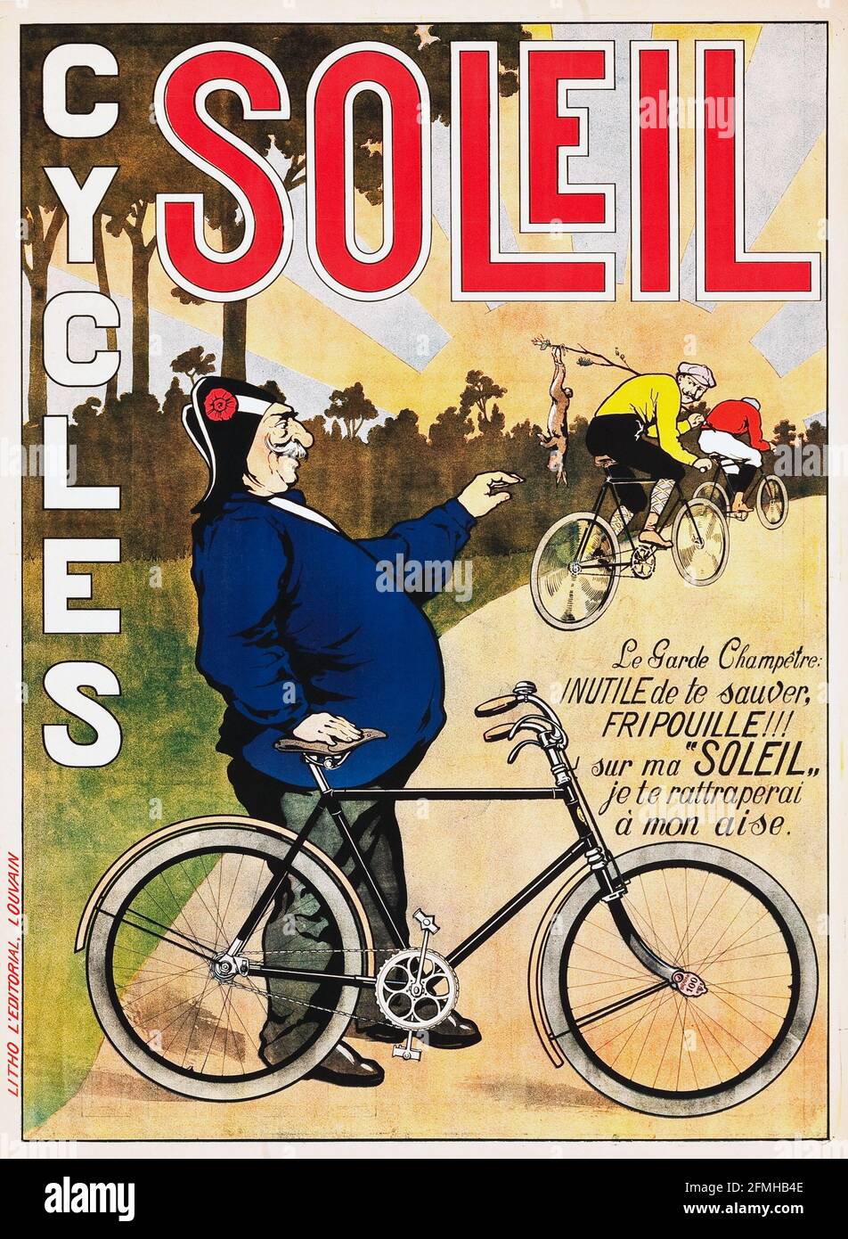 Cycles Soleil Französisch Werbeplakat (Litho L'Editorial, Louvain, c. L 1905, S. Fahrradwerbeposter. Alt und vintage. Digital verbessert. Stockfoto