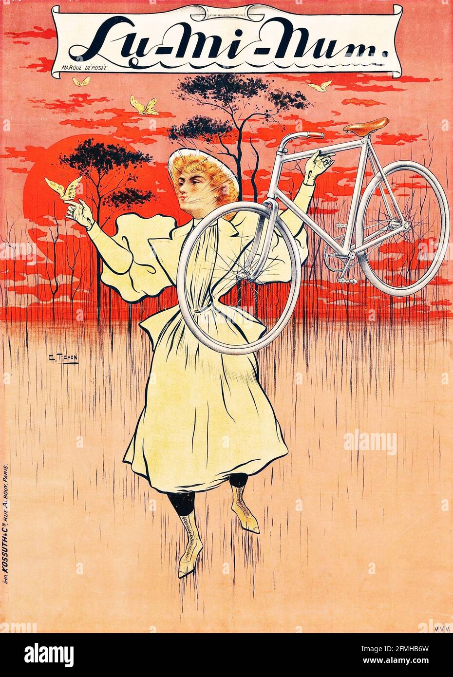 Lu-Mi-Num. Charles Tichon, 1890er. Fahrradwerbeposter. Alt und vintage. Digital verbessert. Stockfoto