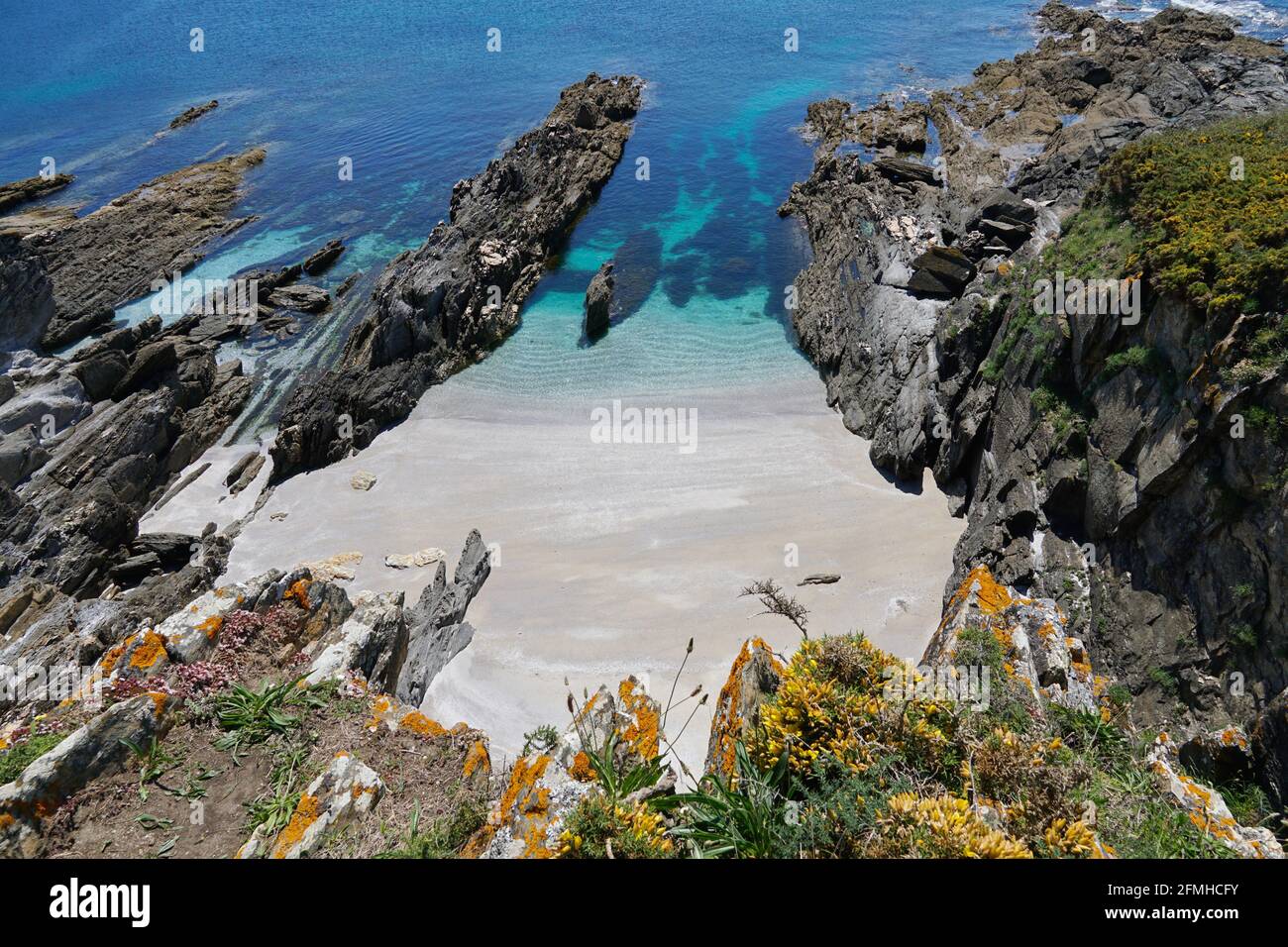 Schöner Strand in Galicien, Spanien, Atlantik, Pontevedra Provinz, Cangas, Cabo Home Stockfoto