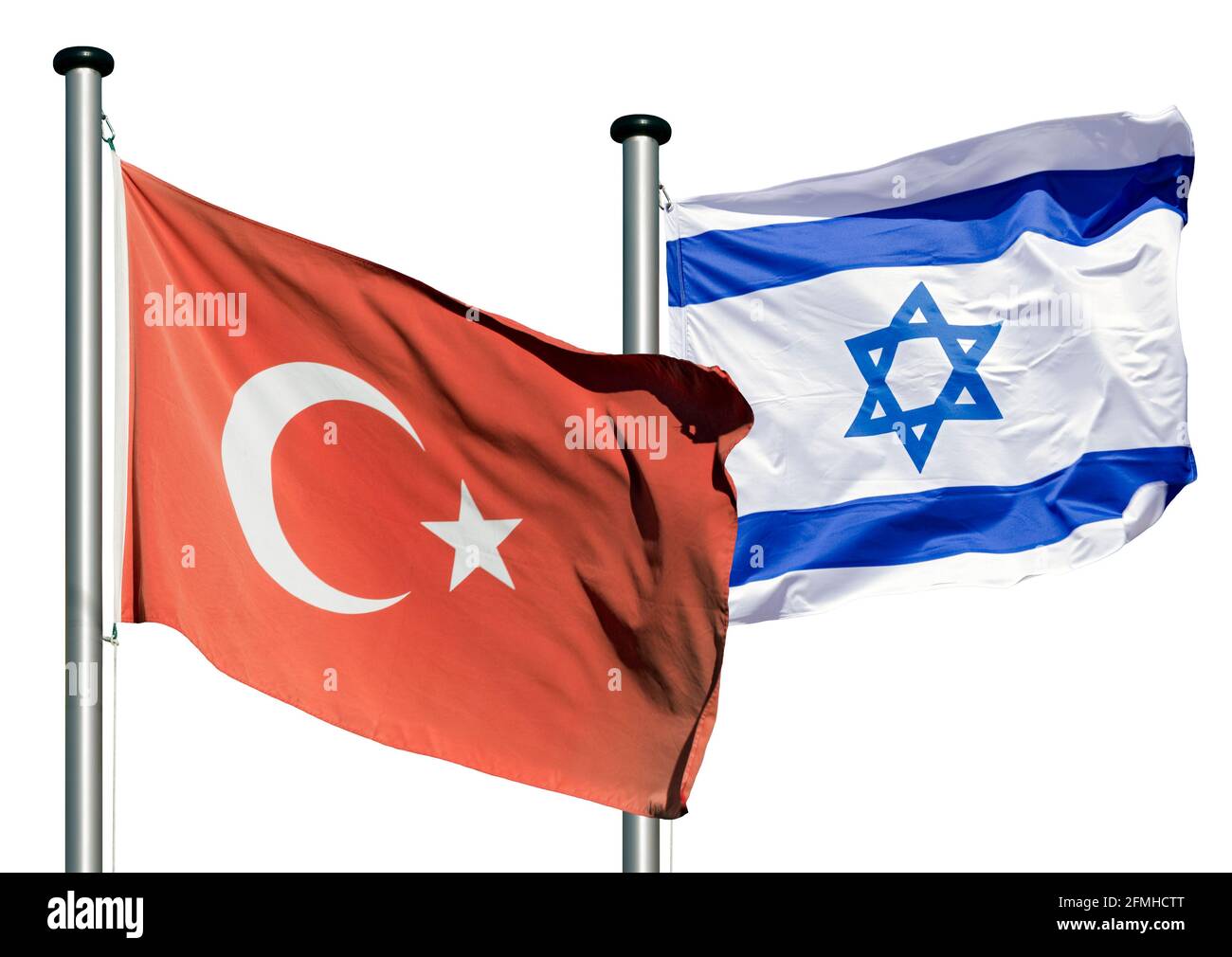 Staatsflaggen von Israel und der Türkei, symbolisches Bild für die Beziehungen zwischen Israel und der Türkei Stockfoto