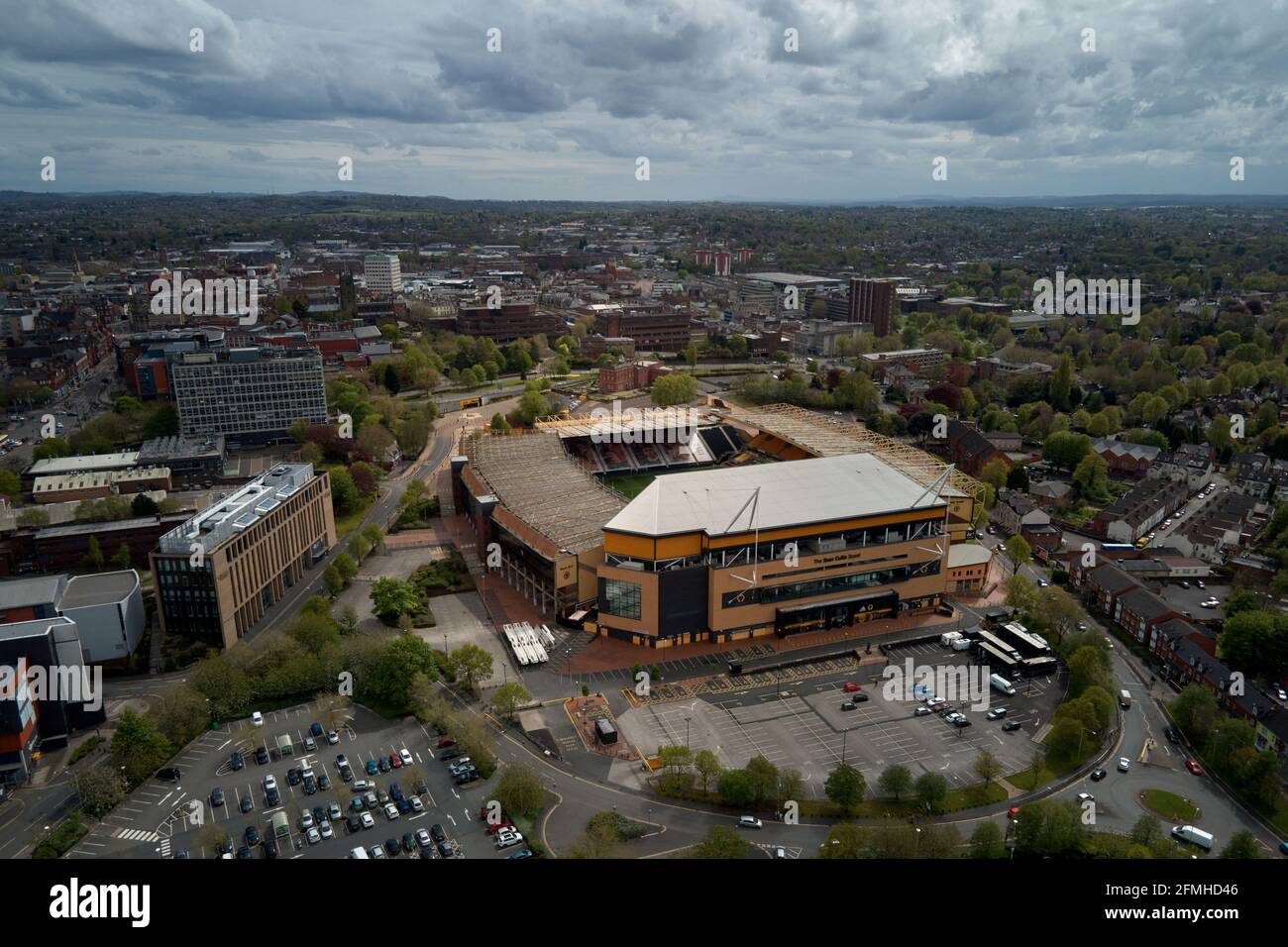 Luftaufnahmen vom Molineux Stadium, Wolverhampton, Großbritannien Stockfoto