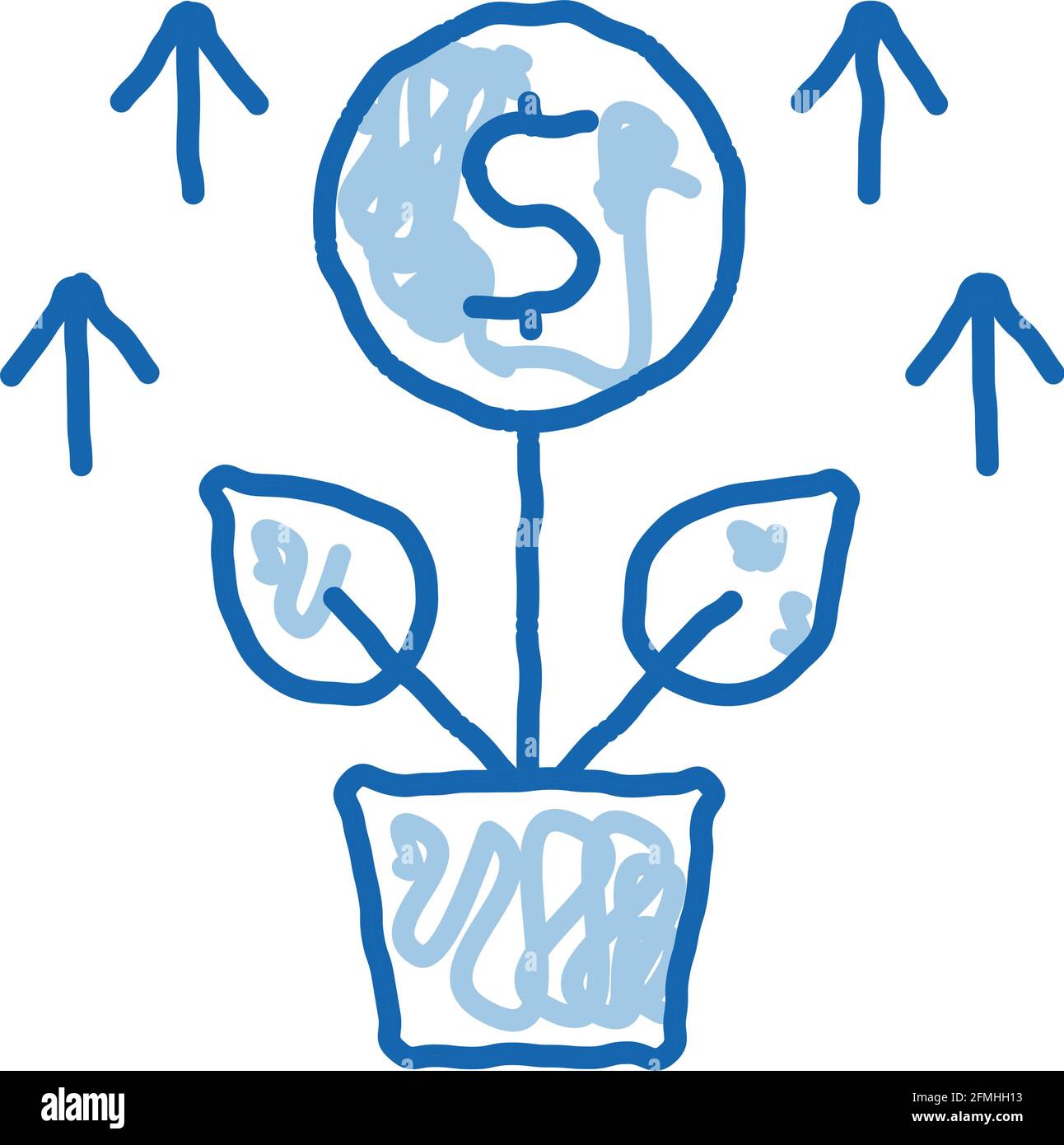 Wachsendes Geld Baum Doodle Symbol handgezeichnete Illustration Stock Vektor