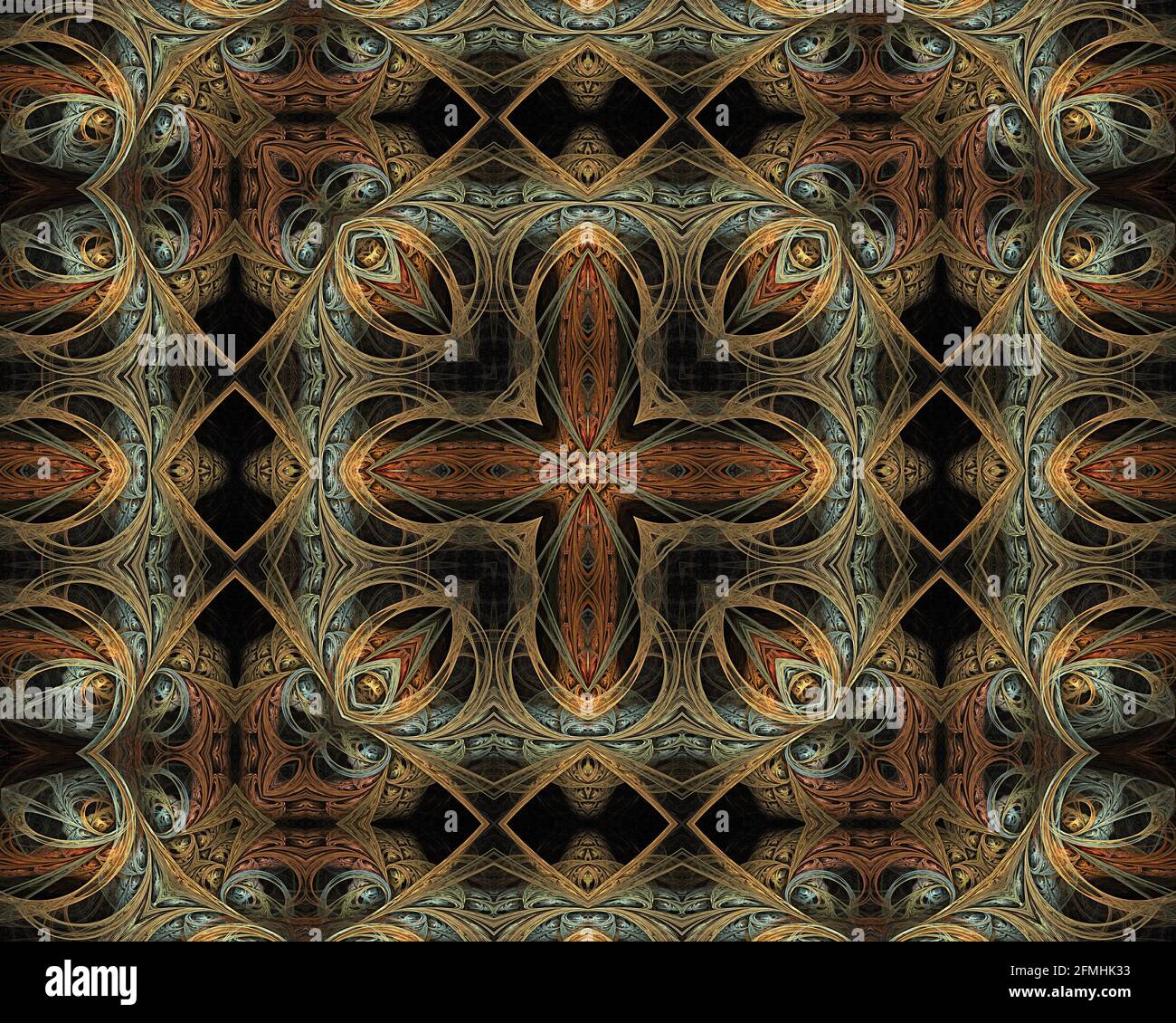 Bunte fraktale Flamme Kunstwerk Bild digitale Kunst, Kaleidoskop-Effekt abstrakte Symmetrie symmetrisch Stockfoto