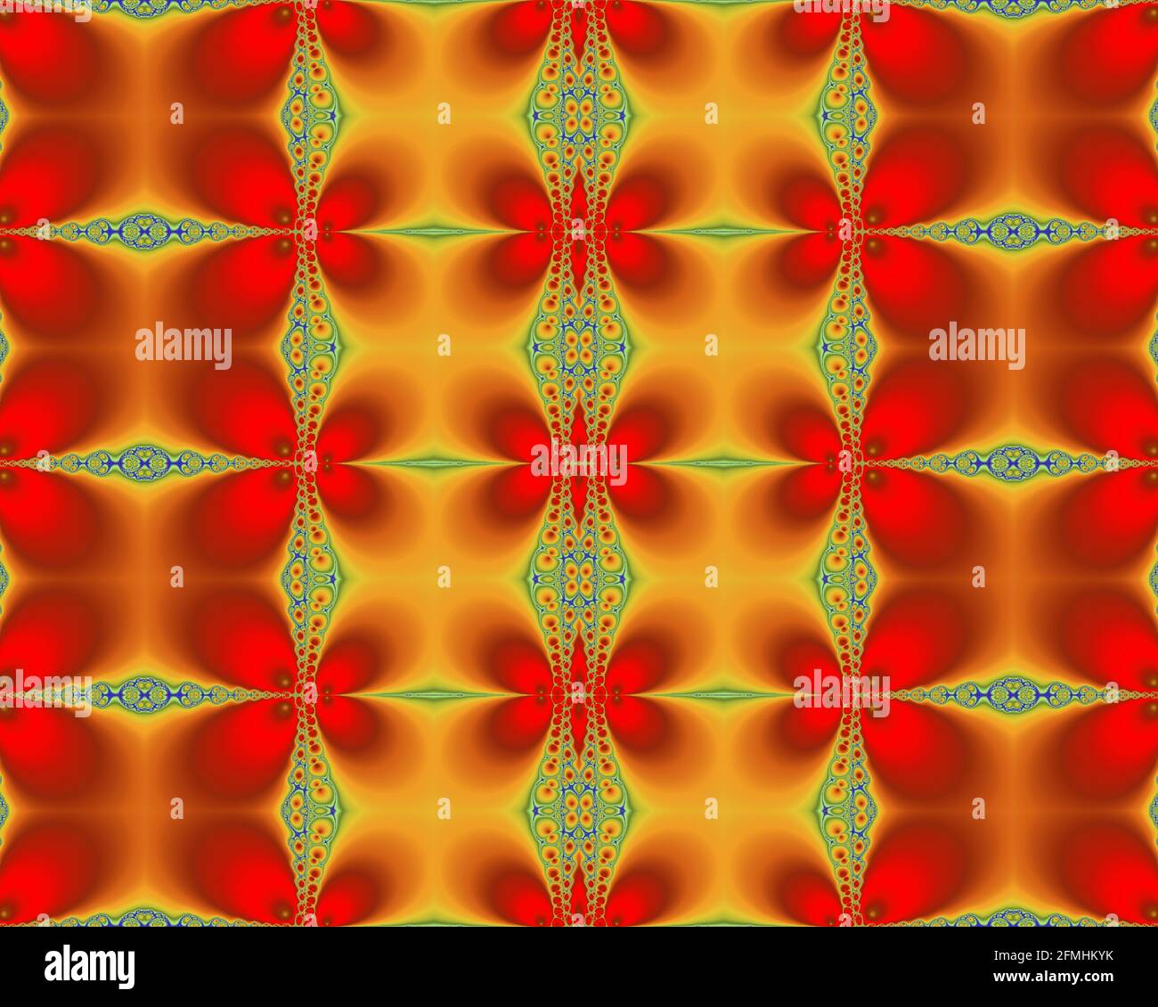 Mandelbrot-Fraktalbild, Symmetrie abstrakte digitale Kunst, farbenfrohes Kaleidoskop-Konzept farbenfrohe geometrische Kunst Stockfoto