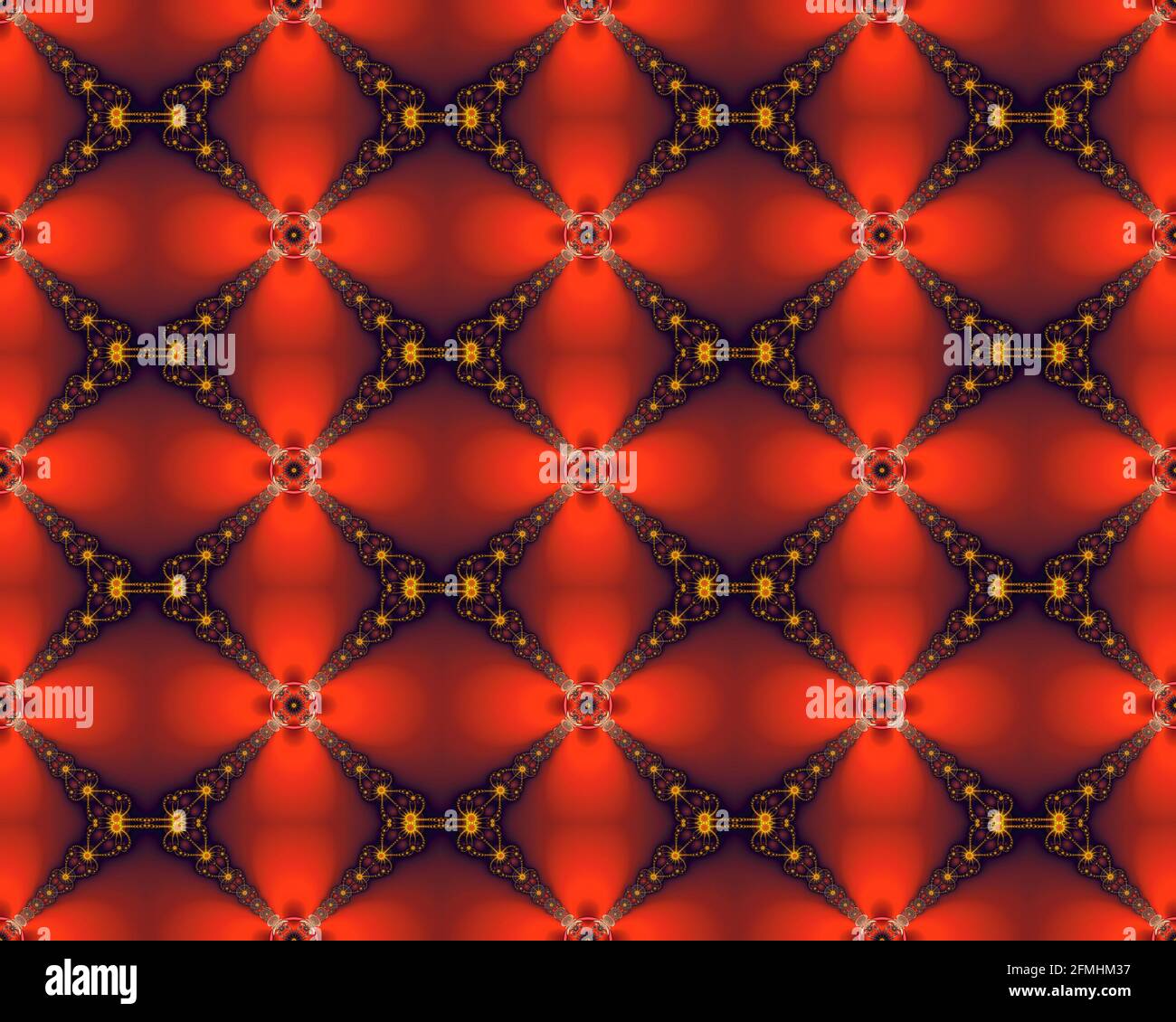 Mandelbrot-Fraktalbild, Symmetrie, digitale Kunst, farbenfrohes Kaleidoskop-Konzept, farbenfrohe geometrische Kunst Stockfoto