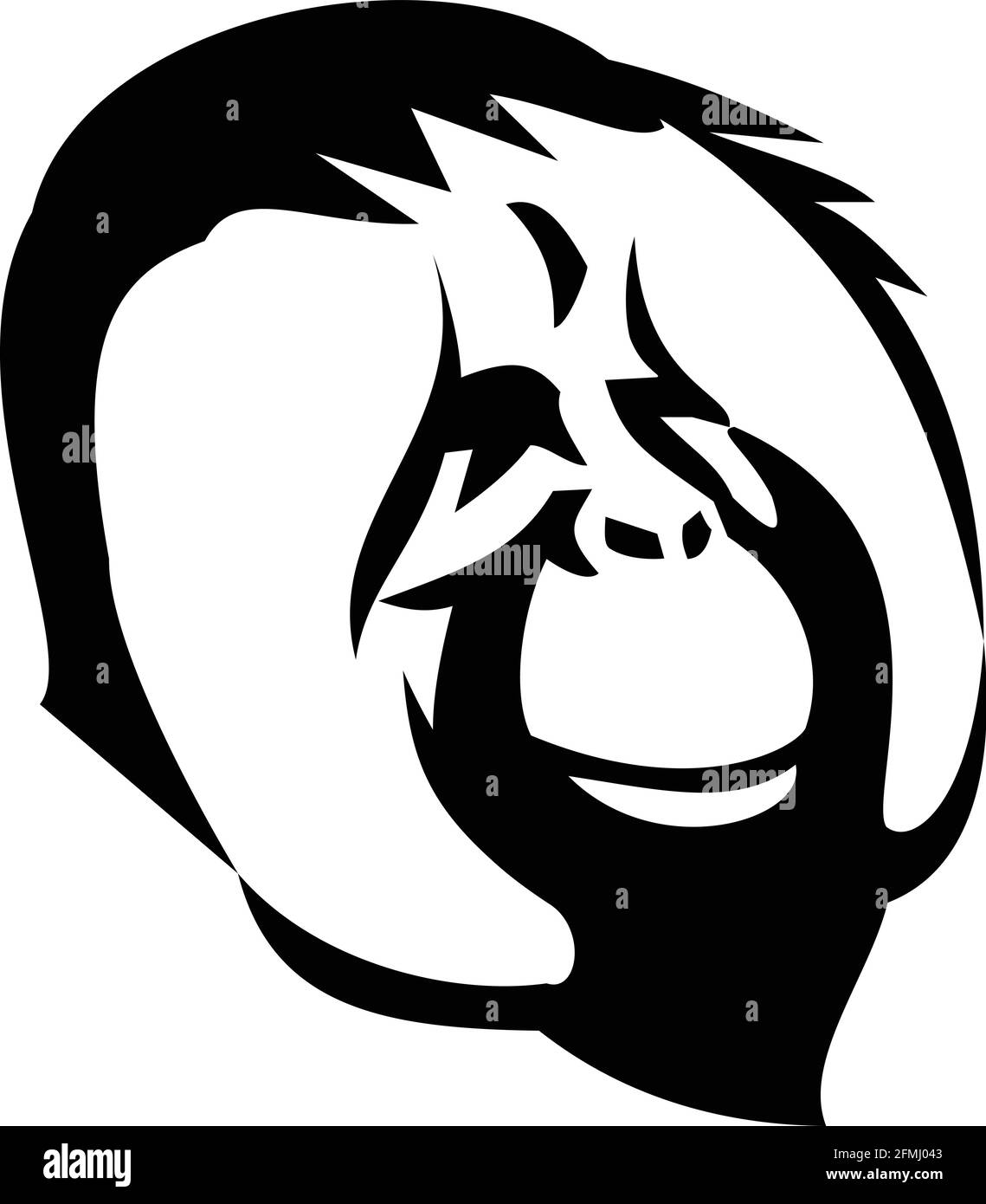 Maskottchen Illustration des Kopfes eines lächelnden erwachsenen männlichen Orang-Utan, großer Affe aus den Regenwäldern Indonesiens und Malaysias mit markanten Wangenpolster oder Stock Vektor