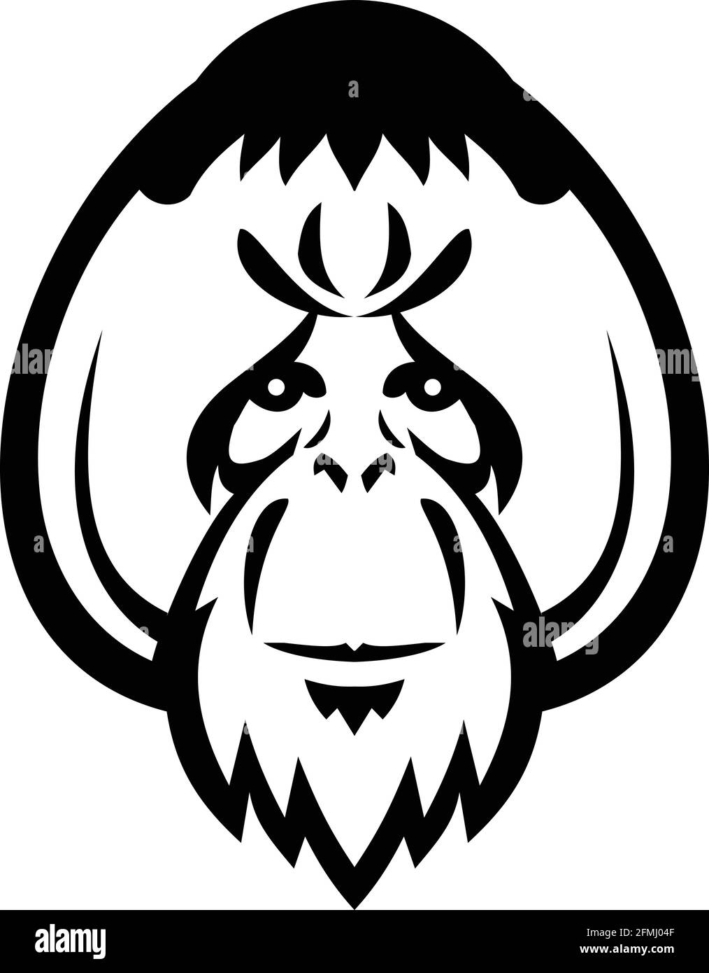Maskottchen Abbildung des Kopfes eines erwachsenen männlichen Orang-Utans, eines großen Affen, der in den Regenwäldern Indonesiens und Malaysias beheimatet ist, mit markanten Wangenpolster oder Fla Stock Vektor
