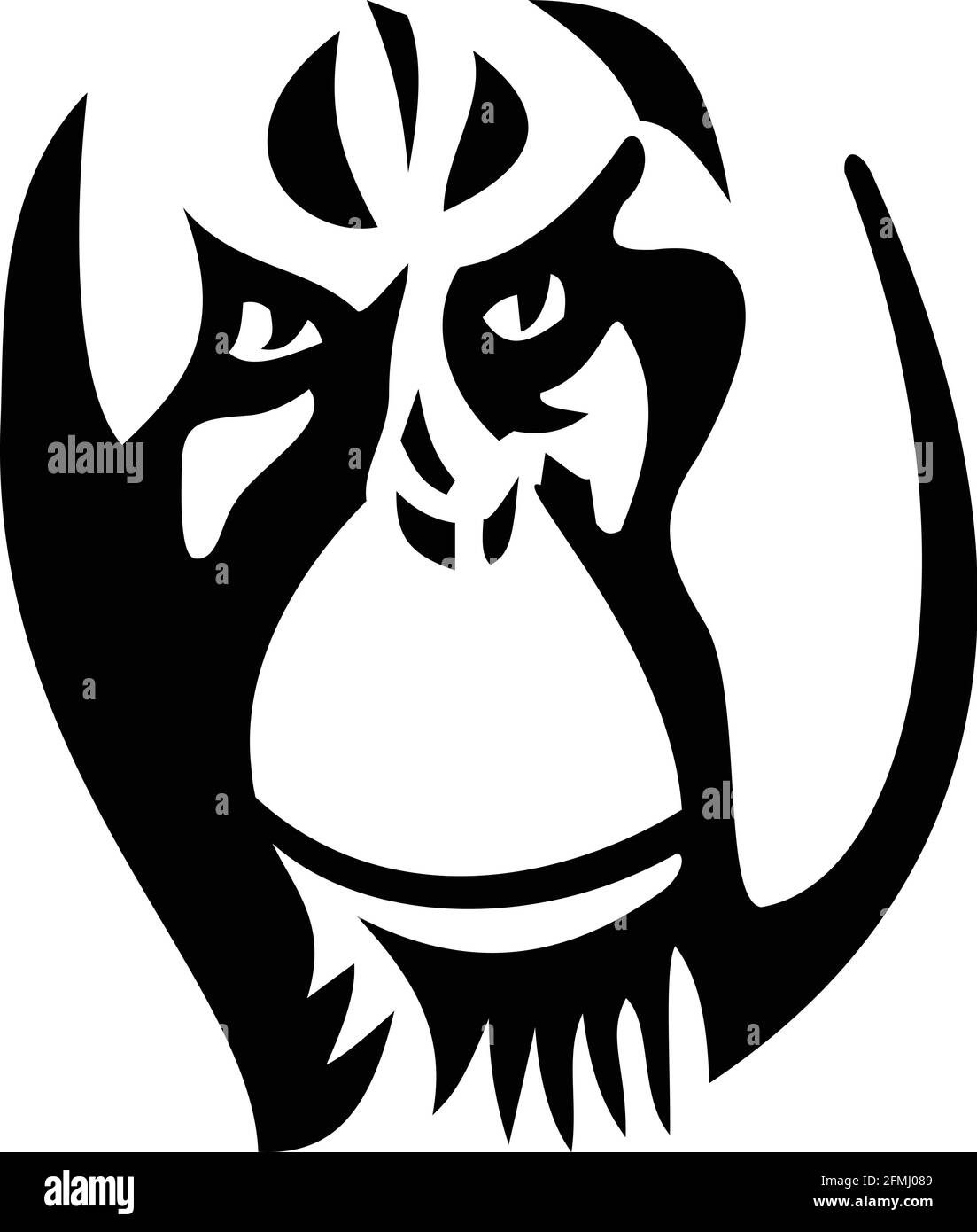 Maskottchen Abbildung des Kopfes eines wütenden erwachsenen männlichen Orang-Utan, großer Affe aus den Regenwäldern Indonesiens und Malaysias mit markanten Wangenpolster oder Stock Vektor