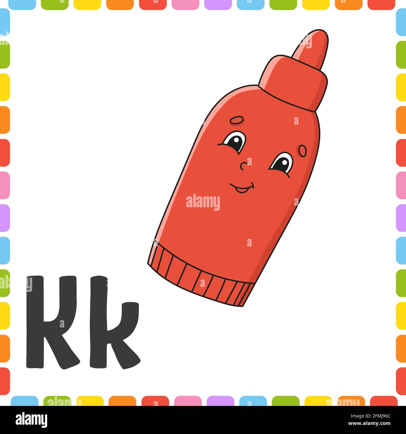 Englisches Alphabet. ABC Square Flash-Karten. Cartoon-Figur auf weißem Hintergrund isoliert. Für Kindererziehung. Arbeitsblatt wird entwickelt. Lernbriefe. Stock Vektor